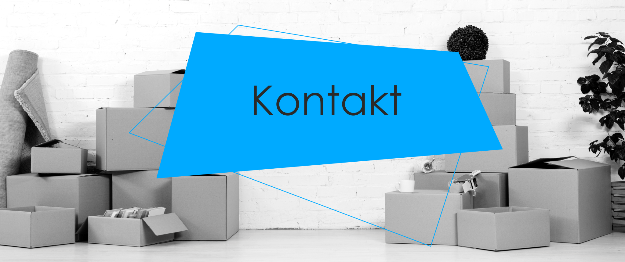 Header-Banner von Andreas Jahn Verpackung. Kartons und Zubehör. Blauer Kasten mit dem Text "Kontakt".